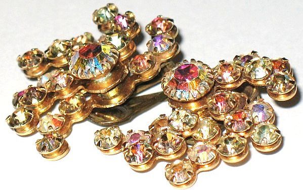 Vintage Jewelry Earrings Tiered Amber AB Glass Vintage Jewelry Earrings Tiered Amber AB Glass