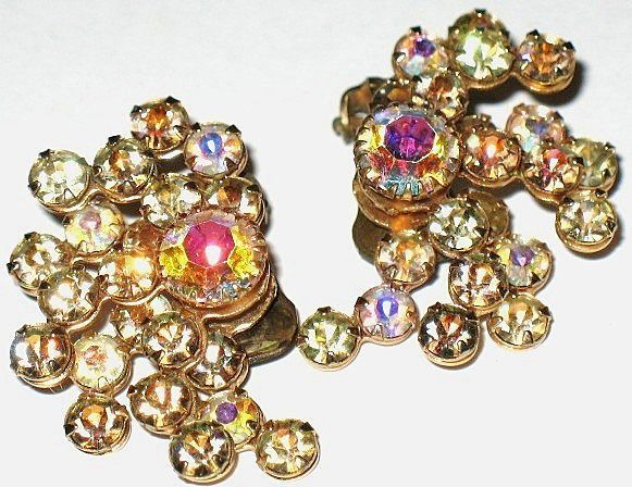 Vintage Jewelry Earrings Tiered Amber AB Glass Vintage Jewelry Earrings Tiered Amber AB Glass
