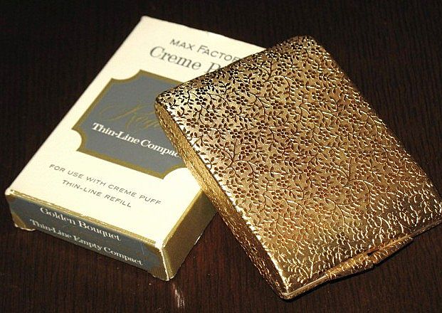 1970s Vintage Compact Max Factor Regency "Golden Bouquet" Thin-Line Unused in Box 1970s Vintage Compact Max Factor Regency "Golden Bouquet" Thin-Line Unused in Box