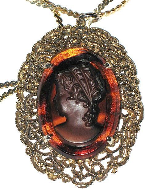 1960s Vintage Jewelry Glass Cameo Hinged Cuff Bracelet & Pendant Necklace 1960s Vintage Jewelry Glass Cameo Hinged Cuff Bracelet & Pendant Necklace