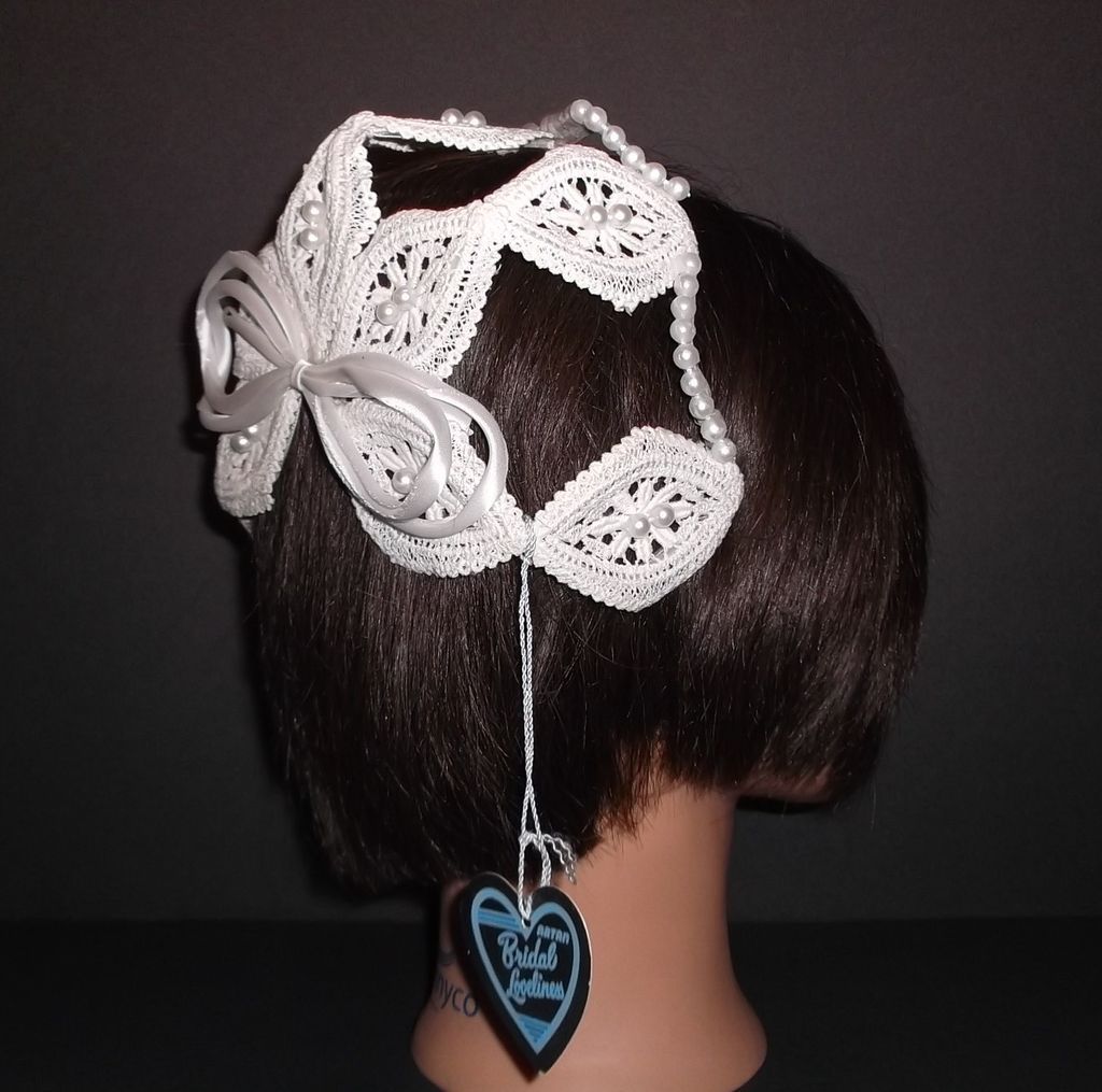 1950s Vintage Bridal Headpiece Ivory Crochet Lace Juliet Cap with Pearls New Old Stock 1950s Vintage Bridal Headpiece Ivory Crochet Lace Juliet Cap with Pearls New Old Stock