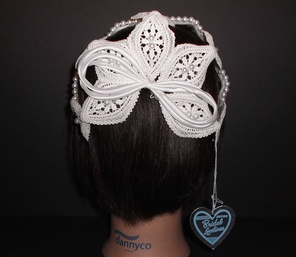 1950s Vintage Bridal Headpiece Ivory Crochet Lace Juliet Cap with Pearls New Old Stock 1950s Vintage Bridal Headpiece Ivory Crochet Lace Juliet Cap with Pearls New Old Stock