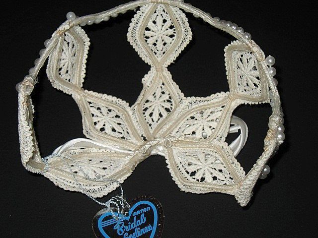 1950s Vintage Bridal Headpiece Ivory Crochet Lace Juliet Cap with Pearls New Old Stock 1950s Vintage Bridal Headpiece Ivory Crochet Lace Juliet Cap with Pearls New Old Stock