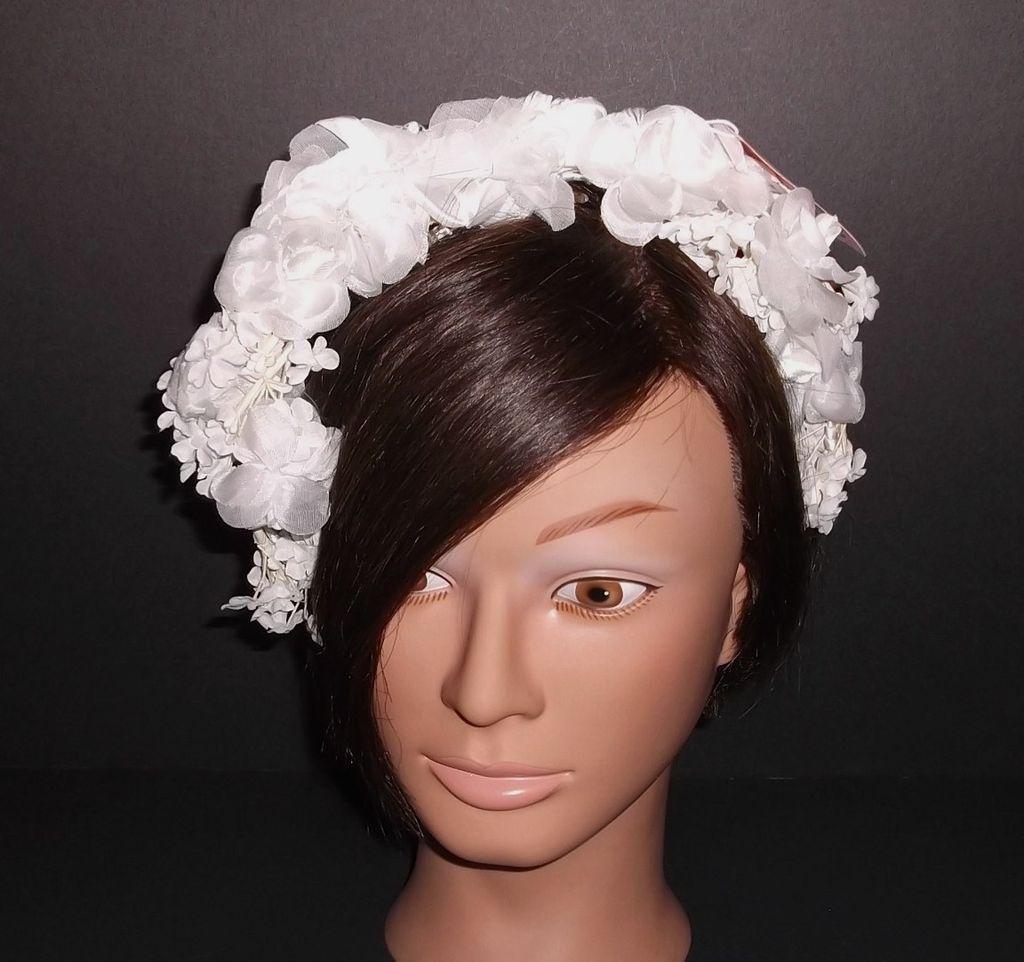 1960s Vintage Bridal Headpiece White Silk Floral Wreath New Old Stock 1960s Vintage Bridal Headpiece White Silk Floral Wreath New Old Stock
