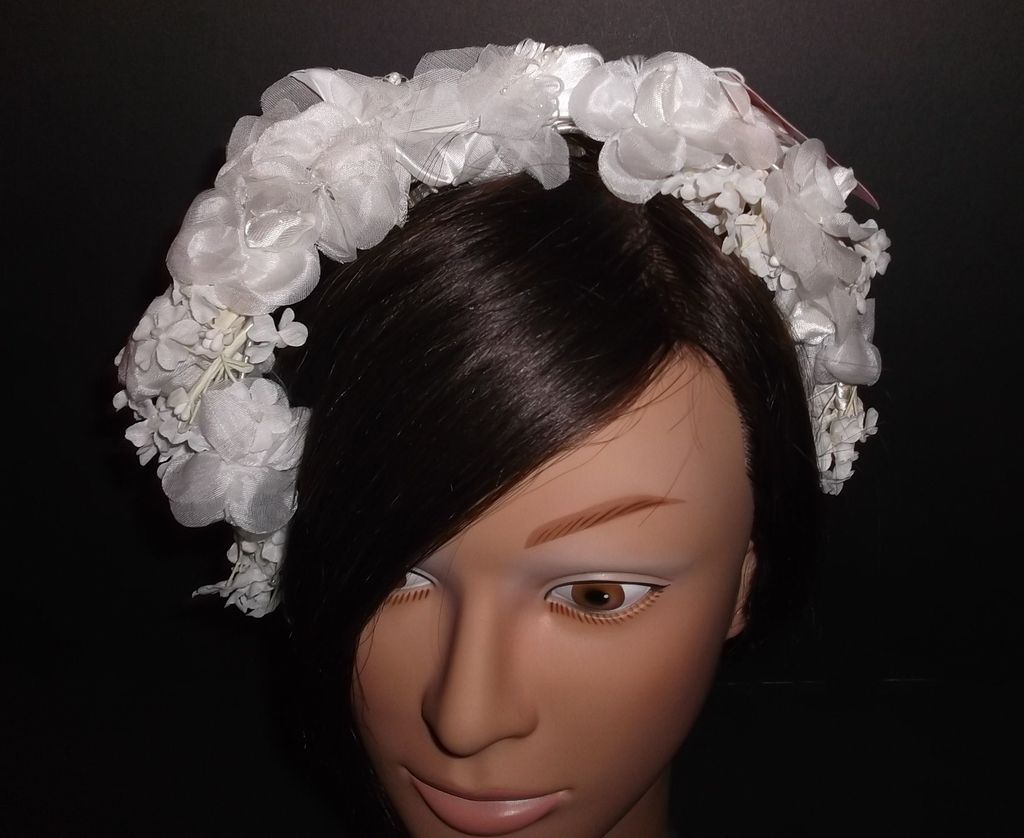 1960s Vintage Bridal Headpiece White Silk Floral Wreath New Old Stock