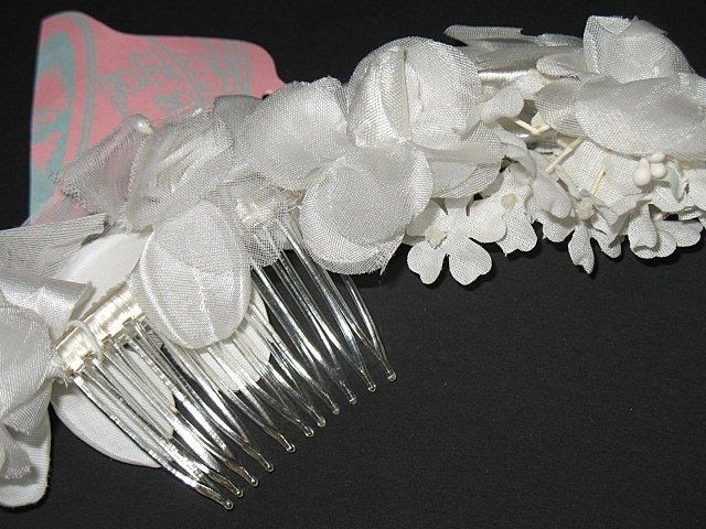 1960s Vintage Bridal Headpiece White Silk Floral Wreath New Old Stock