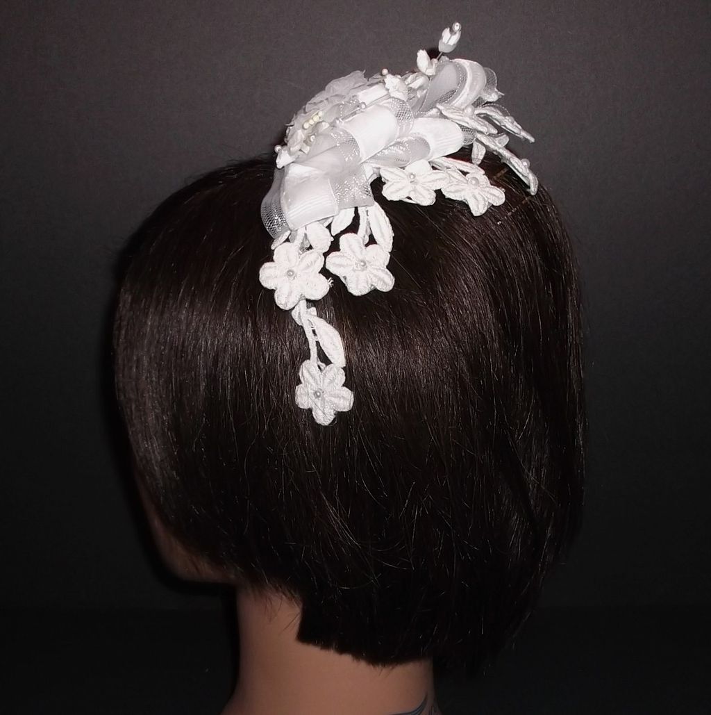 1960s Vintage Bridal Headpiece White Crochet Lace & Silk Floral Cap with Pearls New Old Stock 1960s Vintage Bridal Headpiece White Crochet Lace & Silk Floral Cap with Pearls New Old Stock
