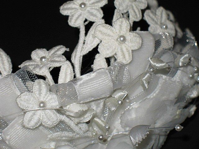 1960s Vintage Bridal Headpiece White Crochet Lace & Silk Floral Cap with Pearls New Old Stock 1960s Vintage Bridal Headpiece White Crochet Lace & Silk Floral Cap with Pearls New Old Stock