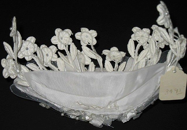 1960s Vintage Bridal Headpiece White Crochet Lace & Silk Floral Cap with Pearls New Old Stock 1960s Vintage Bridal Headpiece White Crochet Lace & Silk Floral Cap with Pearls New Old Stock