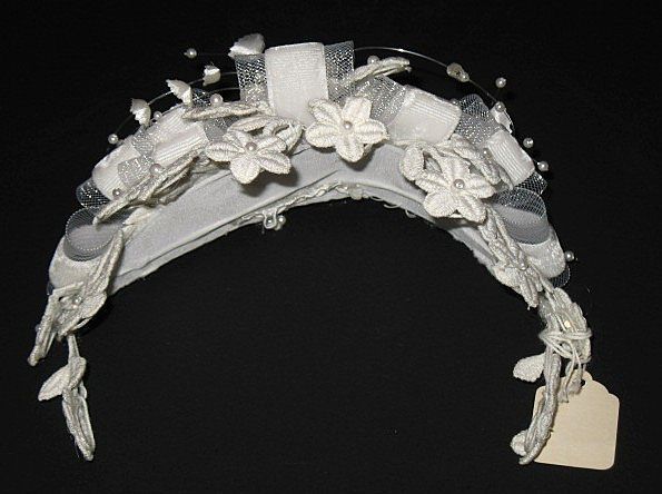 1960s Vintage Bridal Headpiece White Crochet Lace & Silk Floral Cap with Pearls New Old Stock 1960s Vintage Bridal Headpiece White Crochet Lace & Silk Floral Cap with Pearls New Old Stock