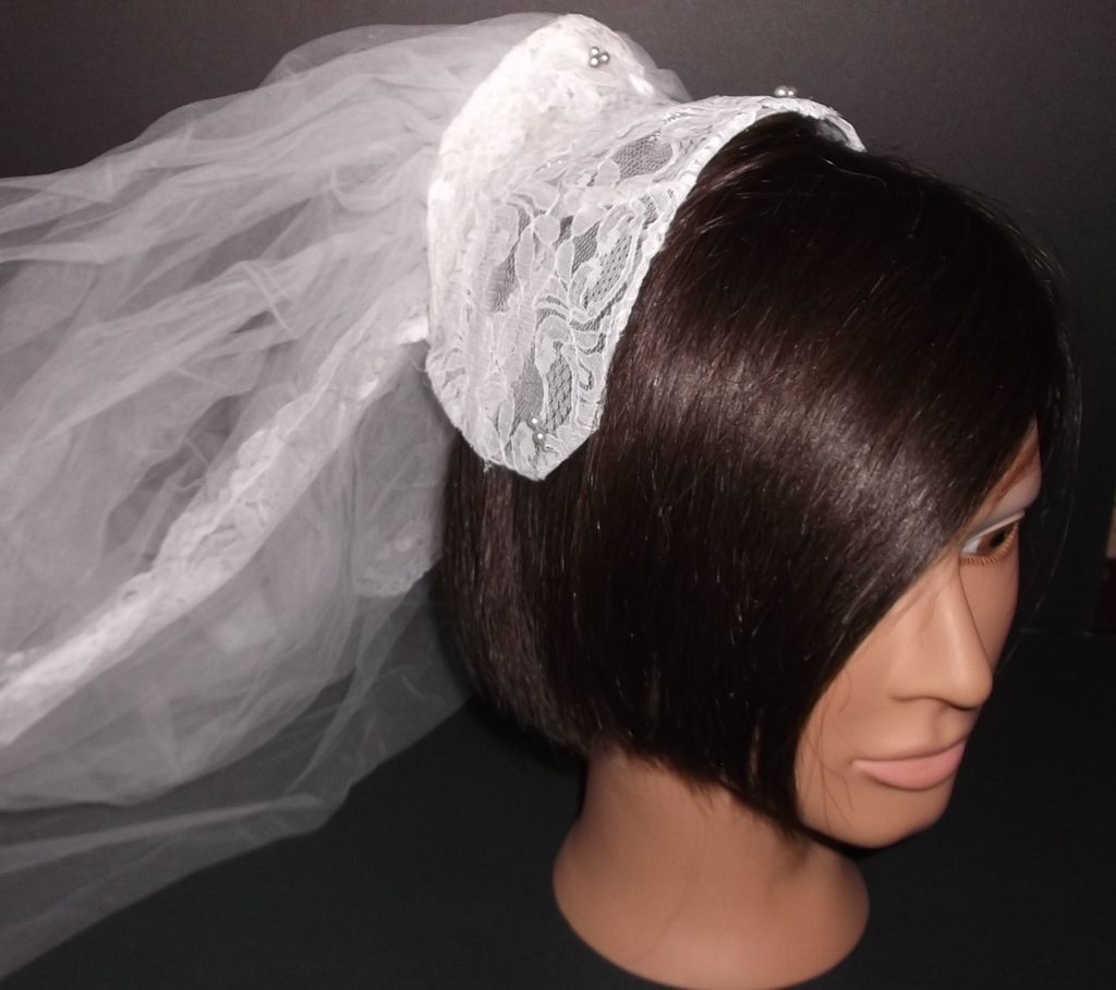 1950s Vintage Bridal Veil & Headpiece White Lace & Pearls New Old Stock 1950s Vintage Bridal Veil & Headpiece White Lace & Pearls New Old Stock