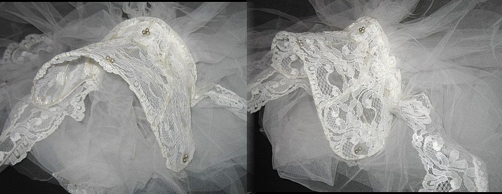1950s Vintage Bridal Veil & Headpiece White Lace & Pearls New Old Stock 1950s Vintage Bridal Veil & Headpiece White Lace & Pearls New Old Stock