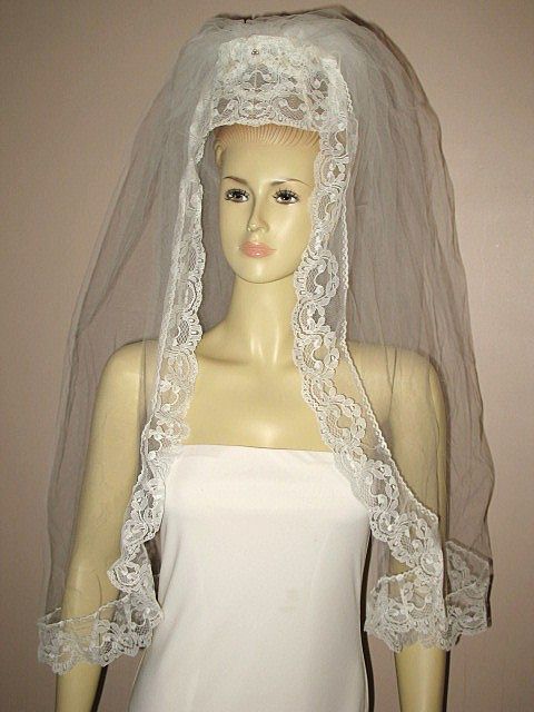 1950s Vintage Bridal Veil & Headpiece White Lace & Pearls New Old Stock 1950s Vintage Bridal Veil & Headpiece White Lace & Pearls New Old Stock
