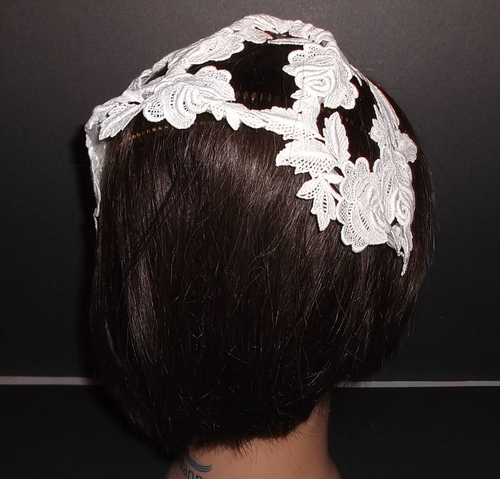 1960s Vintage Bridal Headpiece Off White Crochet Lace Juliet Cap New Old Stock 1960s Vintage Bridal Headpiece Off White Crochet Lace Juliet Cap New Old Stock