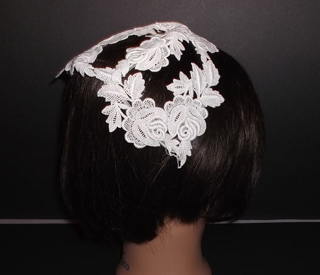 1960s Vintage Bridal Headpiece Off White Crochet Lace Juliet Cap New Old Stock 1960s Vintage Bridal Headpiece Off White Crochet Lace Juliet Cap New Old Stock