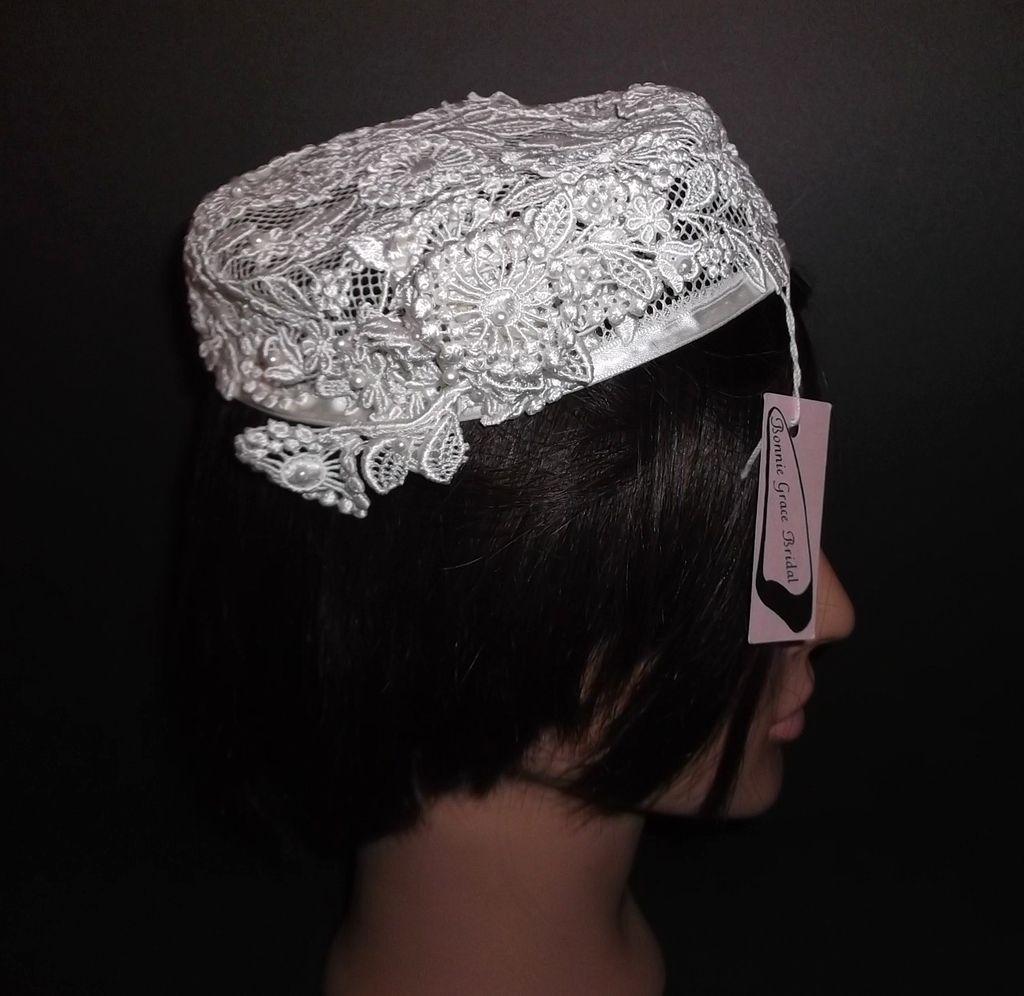 1960s Vintage Bridal Headpiece Ivory Crochet Lace Hat New Old Stock 1960s Vintage Bridal Headpiece Ivory Crochet Lace Hat New Old Stock