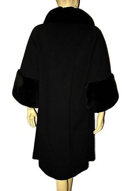 1960s Fabulous Saks Fifth Avenue Black Wool Coat with Sheared Fur Collar & Cuffs Size M 1960s Fabulous Saks Fifth Avenue Black Wool Coat with Sheared Fur Collar & Cuffs Size M