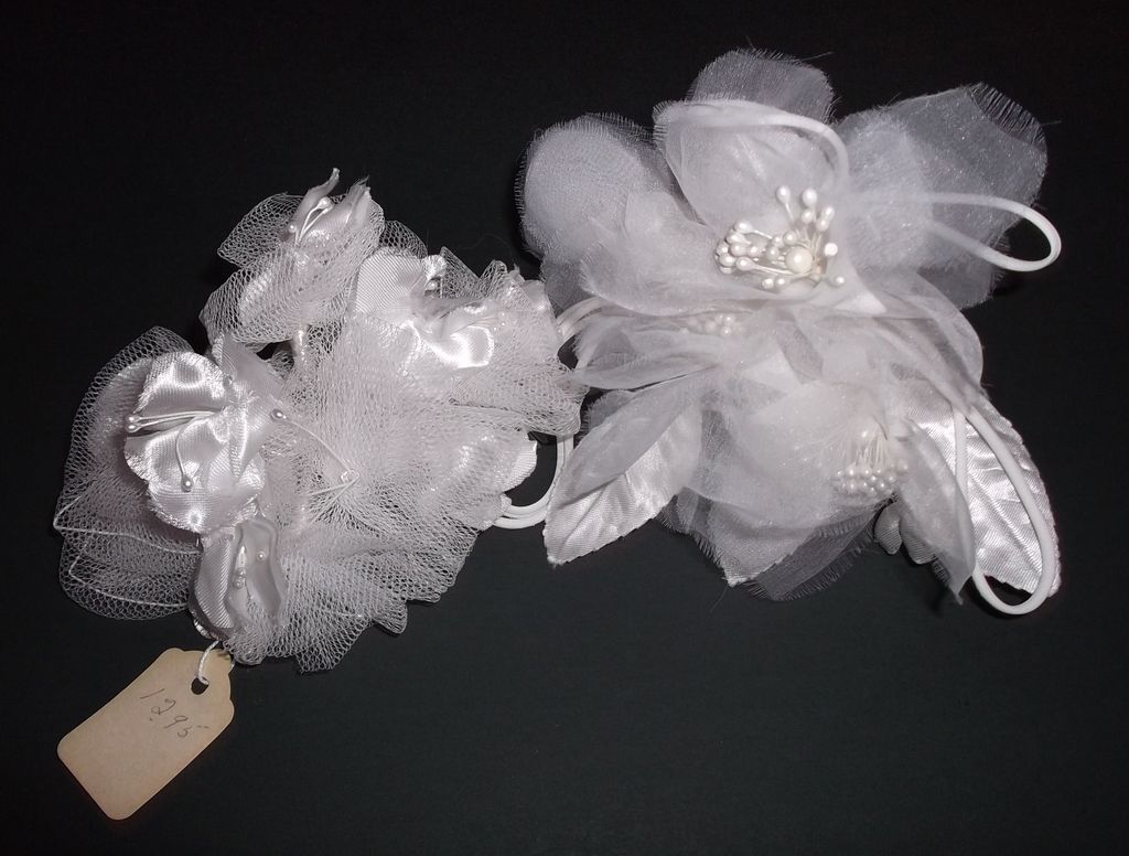 1960s Vintage Bridal White Two Silk & Tulle Floral Hair Accessories New Old Stock 1960s Vintage Bridal White Two Silk & Tulle Floral Hair Accessories New Old Stock