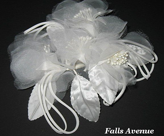 1960s Vintage Bridal White Two Silk & Tulle Floral Hair Accessories New Old Stock 1960s Vintage Bridal White Two Silk & Tulle Floral Hair Accessories New Old Stock