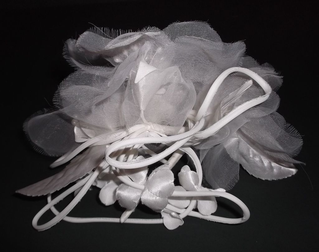 1960s Vintage Bridal White Two Silk & Tulle Floral Hair Accessories New Old Stock 1960s Vintage Bridal White Two Silk & Tulle Floral Hair Accessories New Old Stock