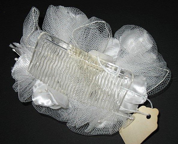 1960s Vintage Bridal White Two Silk & Tulle Floral Hair Accessories New Old Stock 1960s Vintage Bridal White Two Silk & Tulle Floral Hair Accessories New Old Stock