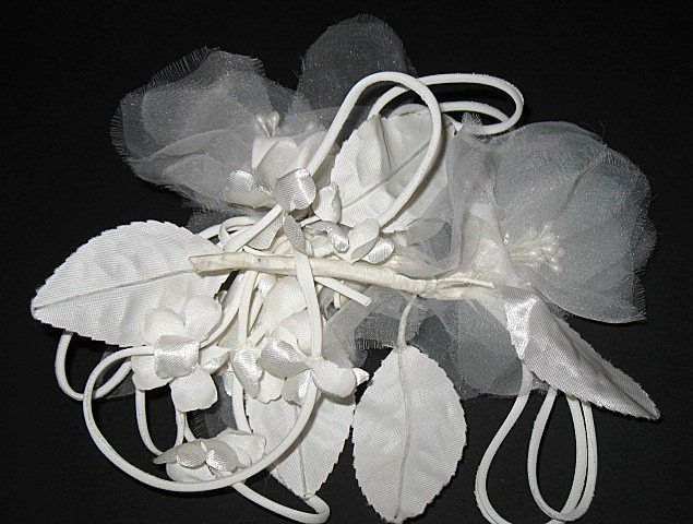 1960s Vintage Bridal White Two Silk & Tulle Floral Hair Accessories New Old Stock 1960s Vintage Bridal White Two Silk & Tulle Floral Hair Accessories New Old Stock
