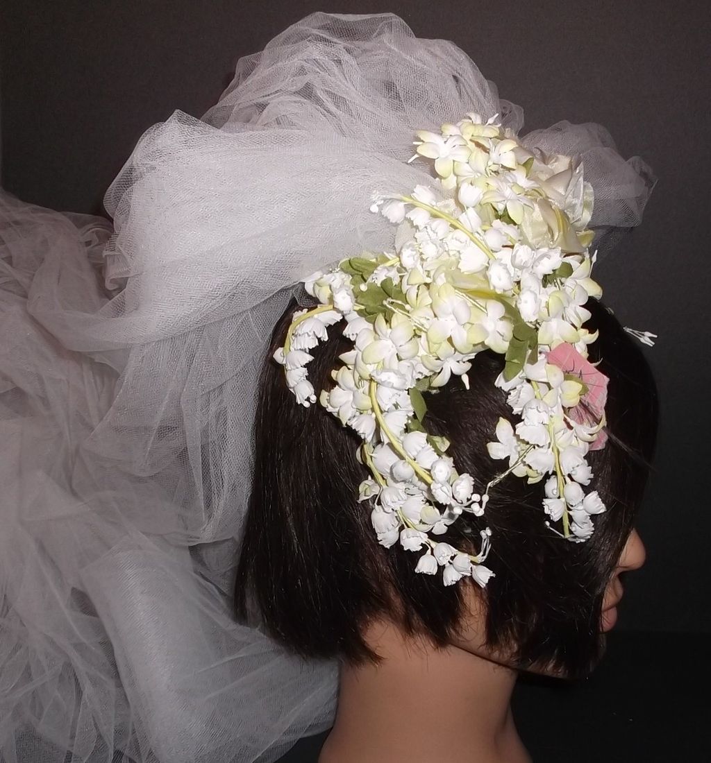1960s Vintage Bridal Veil & Headpiece Silk Floral Wreath New Old Stock 1960s Vintage Bridal Veil & Headpiece Silk Floral Wreath New Old Stock