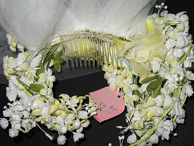 1960s Vintage Bridal Veil & Headpiece Silk Floral Wreath New Old Stock 1960s Vintage Bridal Veil & Headpiece Silk Floral Wreath New Old Stock
