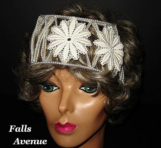 1960s Vintage Bridal Headpiece Ivory Crochet Lace Pearls Juliet Cap New 
