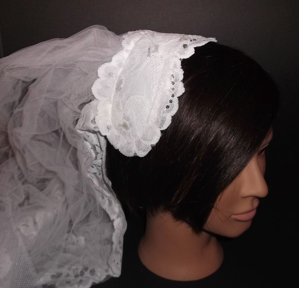 1950s Vintage Bridal Veil Headpiece Juliet Cap White Chantilly Lace New