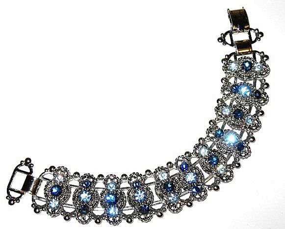 Vintage Costume Jewelry Bracelet Raised Blue Glass Stones Vintage Costume Jewelry Bracelet Raised Blue Glass Stones