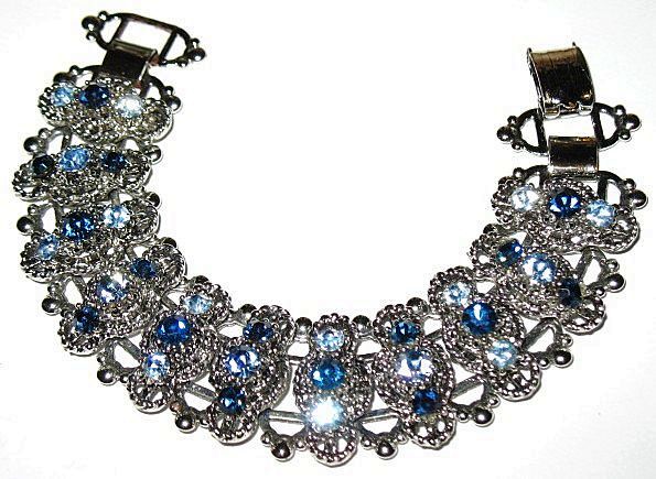 Vintage Costume Jewelry Bracelet Raised Blue Glass Stones Vintage Costume Jewelry Bracelet Raised Blue Glass Stones