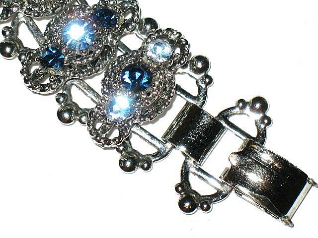 Vintage Costume Jewelry Bracelet Raised Blue Glass Stones Vintage Costume Jewelry Bracelet Raised Blue Glass Stones