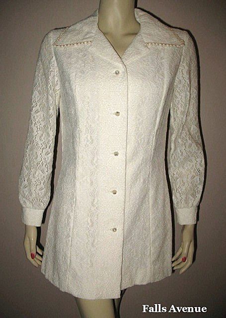1960s Vintage Bridal White Lace Wedding Mini Dress Size Medium