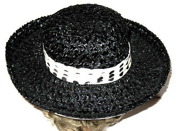 Vintage 1960s Black Cello Hat with Polka Dots Wide Brimmed Vintage 1960s Black Cello Hat with Polka Dots Wide Brimmed