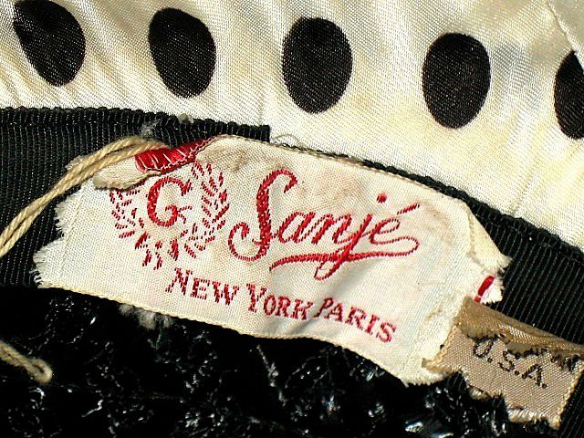 Vintage 1960s Black Cello Hat with Polka Dots Wide Brimmed Vintage 1960s Black Cello Hat with Polka Dots Wide Brimmed