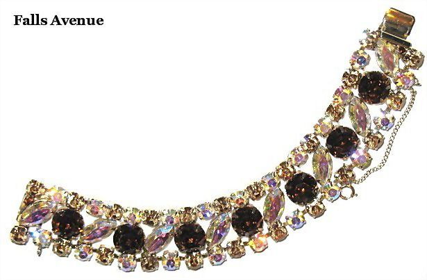 1950s Vintage Bracelet Wide Topaz & AB Glass 1950s Vintage Bracelet Wide Topaz & AB Glass
