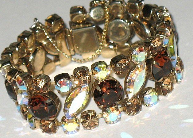 1950s Vintage Bracelet Wide Topaz & AB Glass 1950s Vintage Bracelet Wide Topaz & AB Glass
