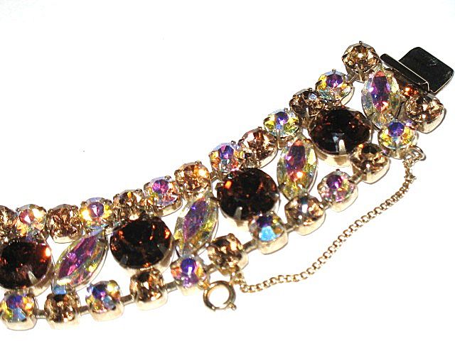 1950s Vintage Bracelet Wide Topaz & AB Glass 1950s Vintage Bracelet Wide Topaz & AB Glass