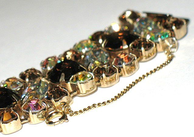 1950s Vintage Bracelet Wide Topaz & AB Glass 1950s Vintage Bracelet Wide Topaz & AB Glass
