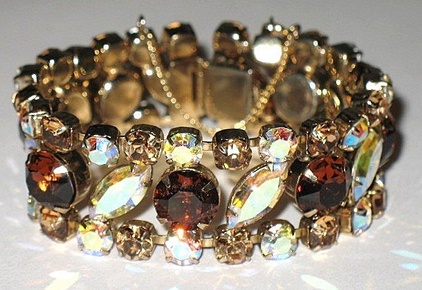 1950s Vintage Bracelet Wide Topaz & AB Glass 1950s Vintage Bracelet Wide Topaz & AB Glass