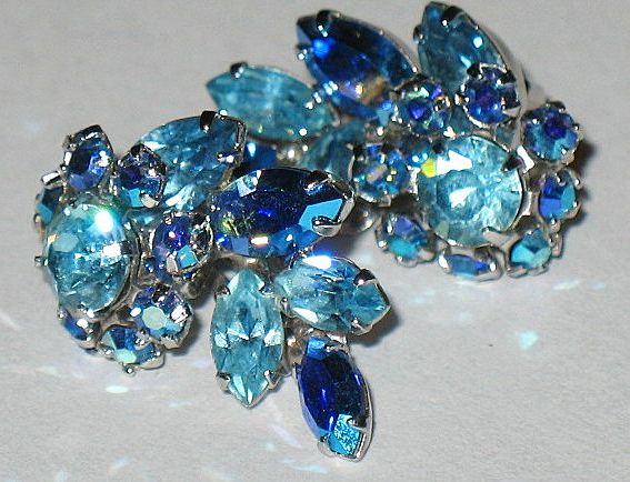 Vintage Signed Sherman Baby Blue & AB Swarovski Crystal Earrings Vintage Signed Sherman Baby Blue & AB Swarovski Crystal Earrings