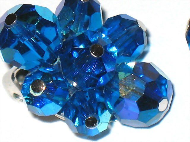 Vintage Signed Sherman Royal Blue AB Crystal Bead Earrings Vintage Signed Sherman Royal Blue AB Crystal Bead Earrings