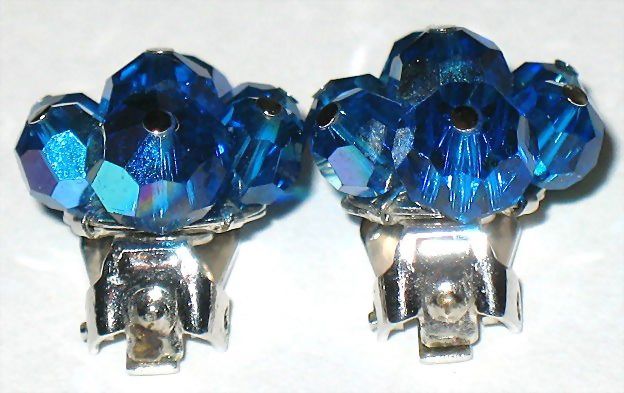 Vintage Signed Sherman Royal Blue AB Crystal Bead Earrings Vintage Signed Sherman Royal Blue AB Crystal Bead Earrings