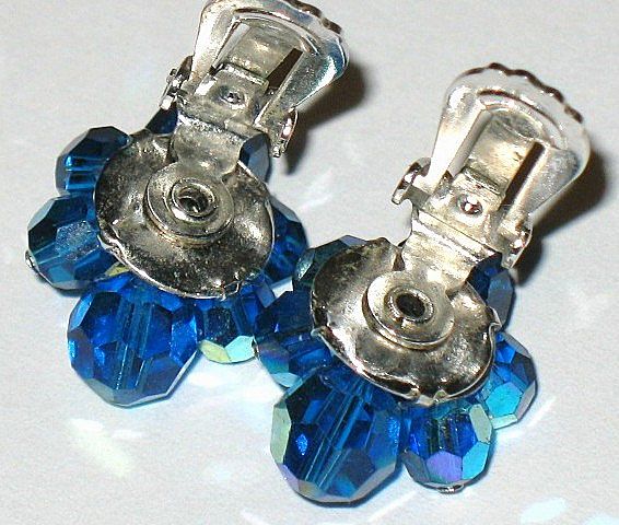 Vintage Signed Sherman Royal Blue AB Crystal Bead Earrings Vintage Signed Sherman Royal Blue AB Crystal Bead Earrings