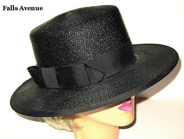 1960s Vintage Christine Original Park Avenue Black Straw Brimmed Hat 1960s Vintage Christine Original Park Avenue Black Straw Brimmed Hat