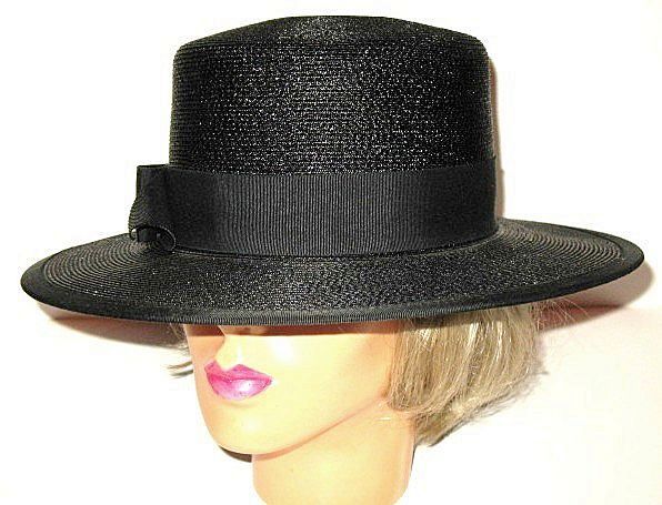 1960s Vintage Christine Original Park Avenue Black Straw Brimmed Hat 1960s Vintage Christine Original Park Avenue Black Straw Brimmed Hat