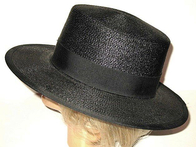 1960s Vintage Christine Original Park Avenue Black Straw Brimmed Hat 1960s Vintage Christine Original Park Avenue Black Straw Brimmed Hat