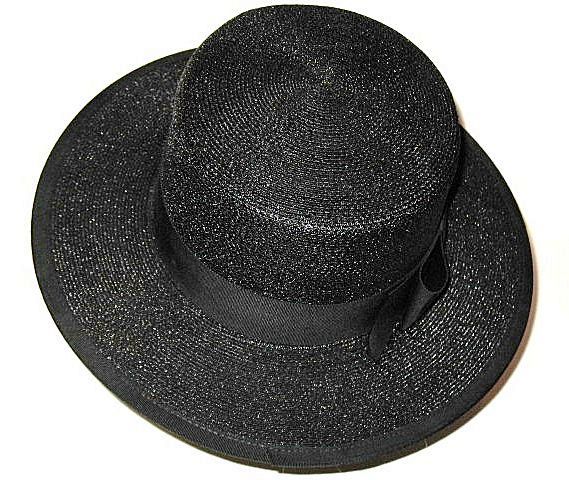 1960s Vintage Christine Original Park Avenue Black Straw Brimmed Hat 1960s Vintage Christine Original Park Avenue Black Straw Brimmed Hat