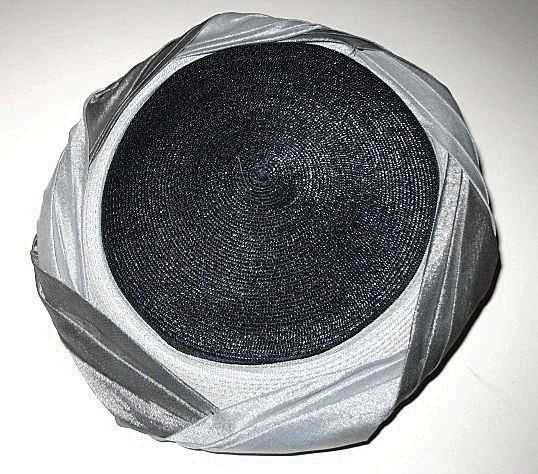 1950s Vintage Platter Hat Silver & Blue Organza Trim 1950s Vintage Platter Hat Silver & Blue Organza Trim